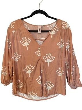 Anthropologie Peach Boho Print Blouse Size Small Flowy Top